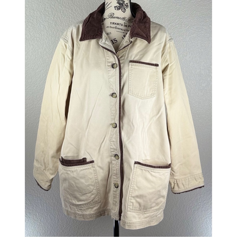 Vintage Women's Barn Utility Jacket Cream with Brown Corduroy Collar size Medium - Picture 8 of 9